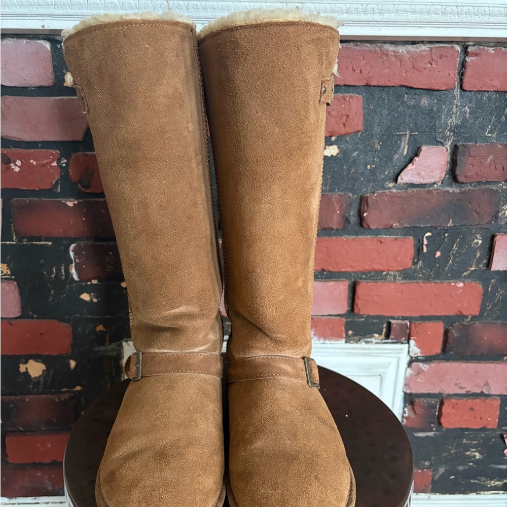 BearPaw Tall Suede Winter Boots in Chestnut Brown